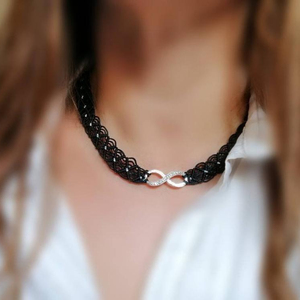 Handmade Happiness Necklace infinity, <b>choker</b> in black <b>silver</b> - Product Image 1