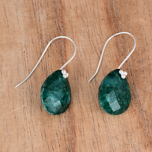 Pear Shape Emerald Gemstone 925 Sterling Silver Earrings - Product Image 3