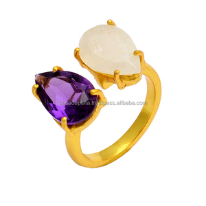 925 Sterling Silver <b>Ring</b> With Gold Plated Pear Cut Amethyst Gemstone <b>Ring</b> Classic Prong Setting <b>Fashionable</b> <b>Ring</b> <b>For</b> <b>Women</b>. - Product Image 2