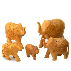 Indiano fatto a mano artigianale artigiani elefante Set regalo Jali sottosquadro Kadam tronco di legno giù 4 Pc elefante Set di legno intagliato tronco Up