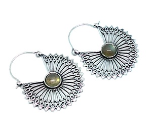 Made in Indian Jewelry <b>Silver</b> <b>Hoop</b> <b>Earring</b> Labradorite <b>Hoop</b> <b>Earring</b> Tribal Jewelry - Product Image 2