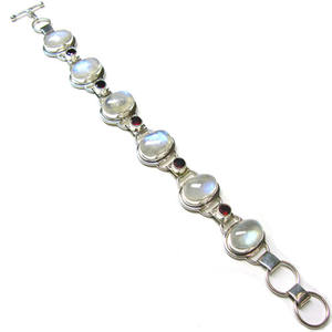 Pulsera de plata de ley 925 con gema de luna de arcoíris, joyería - Product Image 6