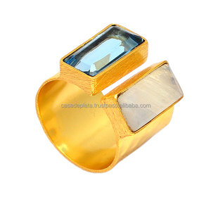 แหวนพลอยบุษราคัมสีรุ้ง925แหวนเงินสเตอร์ลิงพร้อมเรือนชุบทองแหวนแฟชั่นสำหรับทุกเพศ - Product Image 3