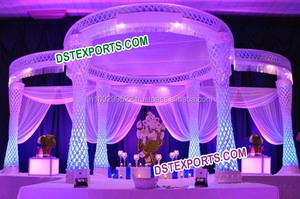 Crystal <b>Wedding</b> Mandap with Six Metal Pillars and LED <b>Lights</b> Latest Fiber Crystal for Big Party <b>Weddings</b> - Product Image 4