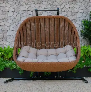 Elegant Design Poly Synthetic Resin Rattan 2-Seater Swing Chair or Hammock For Outdoor Garden Patio Wicker Furniture