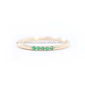 Sólido 14K amarillo oro genuino Tsavorite piedras preciosas delicado aniversario de boda anillo de la joyería al por mayor de navidad regalo de la joyería - Product Image 1