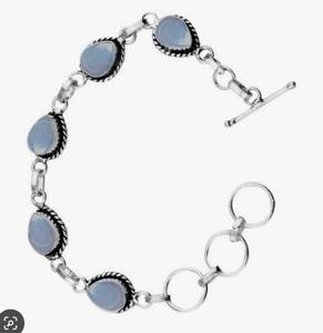 Elegant Solid 925 <b>Sterling</b> <b>Silver</b> <b>Bracelet</b> Natural Blue Chalcedony Gemstone Gold Plated <b>Charm</b> <b>for</b> Party Gift Wholesaler Jewelry - Product Image 3