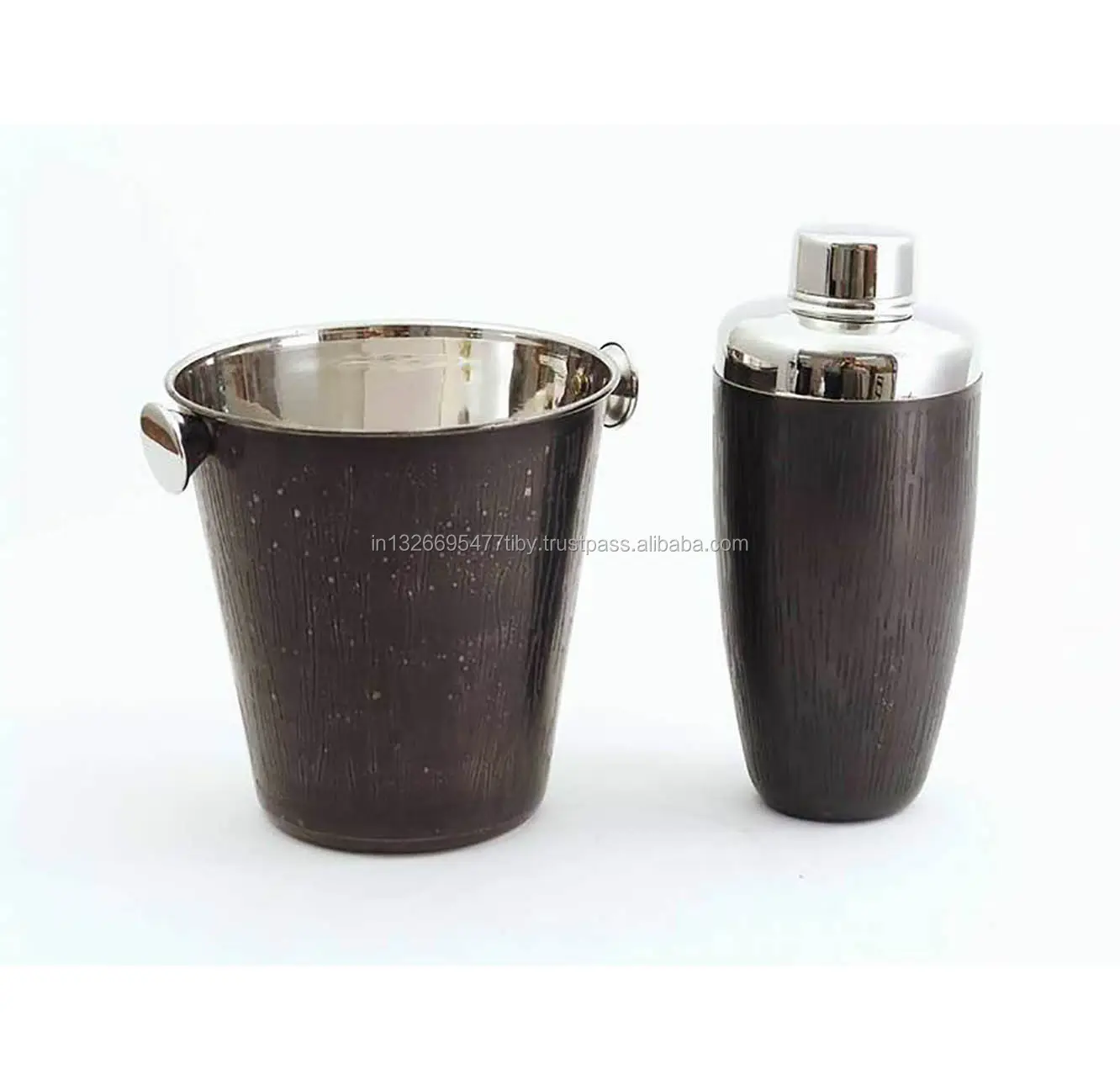 Metal Ice Bucket With Cocktail Shaker With Gray Powder Coating Finishing Textured Design Round Shape For Serving Wholesale Price