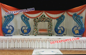 Decoración de escenario para bodas, escenario de pavo real, Indio del Sur, escenario de boda, configuración de escenario de Maharashtra para fiesta de recepción - Product Image 3