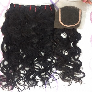 100% cutícula alineada Real pelo Remy indio crudo onda Natural máquina de un solo donante paquete Frontal de trama doble HD encaje Dropshipping - Product Image 2