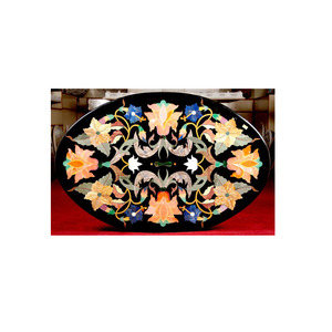Antique Oval Shaped Marble Dining <b>Table</b> Tops With Inlay <b>Work</b> - Product Image 1