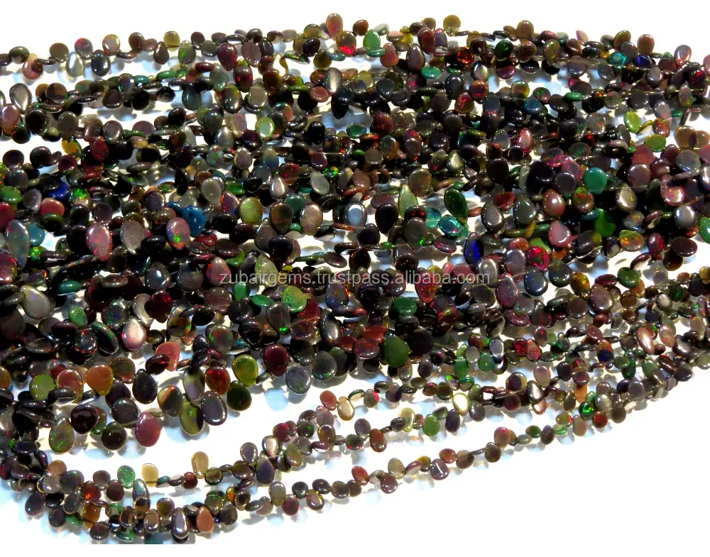 Natural Black Ethiopian Opal Pear Shape Beads Wholesaler Price