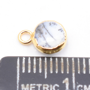 Pendentif en opale dendritique 8-10 mm, forme ronde en laiton plaqué or avec attache pour la création de bijoux - Product Image 4