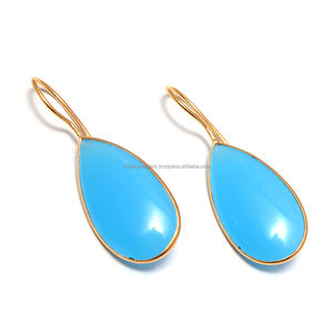 Pendientes de plata de ley 925, Gema de Calcedonia azul, Oro Verde - Product Image 1