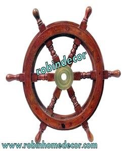 Rueda de latón y madera estilo Vintage, decoración de Bar náutico, barco de dirección, 36" - Product Image 3