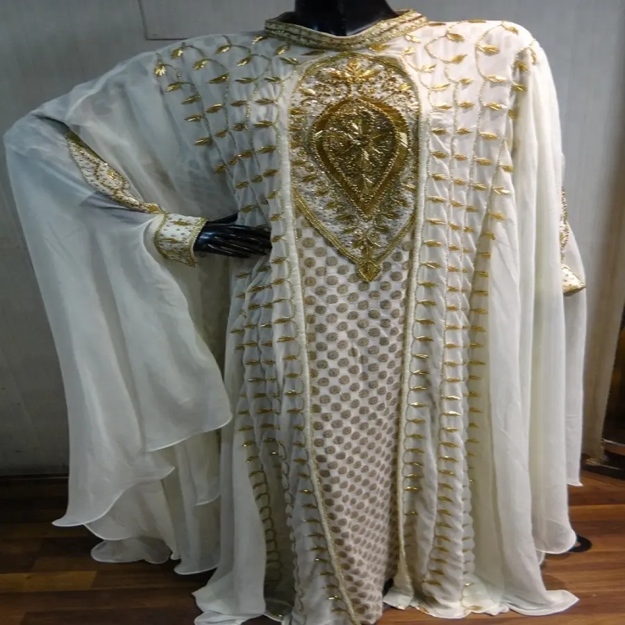 Dubai Abaya Kaftan Vestido com Bordados De Ouro