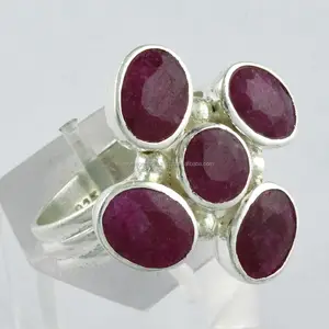 Beautiful ! 925 Sterling Silver Jewelry Ruby Agate Gemstone New Design Ring