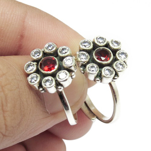 Anillo de Plata de Ley 925 con punta de gema en forma redonda, color rojo, Circonia cúbica blanca, 925 - Product Image 6