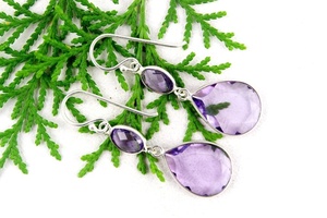 Boucles d'oreilles ovales et en forme de poire en améthyste violette naturelle, bijoux en argent Sterling 925 plaqué - Product Image 6