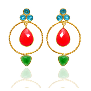 พลอยหลากสีน่ารัก925ต่างหูห้อยเงินสเตอร์ลิงชุบทองสำหรับงานแต่งงานเครื่องประดับแฟชั่นทำมือแบบห้อยทำมือ - Product Image 4