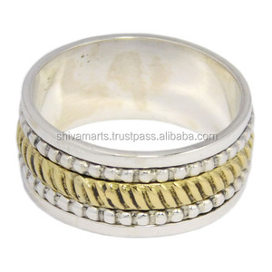 Tow Tone Marteau Anneau 925 Bijoux En Argent Sterling En Laiton Spinner Eternity Vermeil Anneaux À La Main Bijoux En Argent Exportation - Product Image 3
