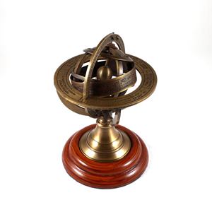 ทองเหลืองทะเลโบราณเสร็จสิ้น6 "ทรงกลม Armillary บนไม้ยืนบนโต๊ะอาหารของขวัญไอเดียของที่ระลึก - Product Image 2