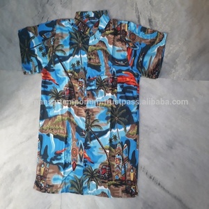 Multi Colours Polyester & Rayon Silk Screen Printed Men's Hawaii Style Shirts for Beach Wear Wholesale From India - Product Image 5