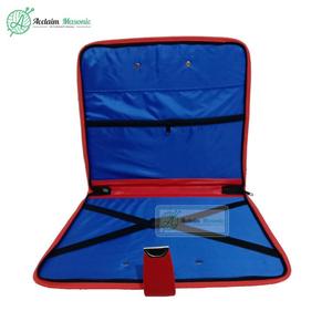 Tablier maçonnique rouge brodé personnalisé avec étui en cuir souple et insigne en dentelle à coudre décoration personnalisée avec logo - Product Image 1