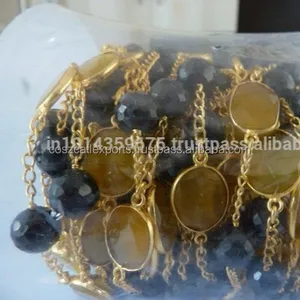 Collier de perles en pierre d'onyx noir de haute qualité avec connecteur jaune prix de gros chaîne en vrac - Product Image 1