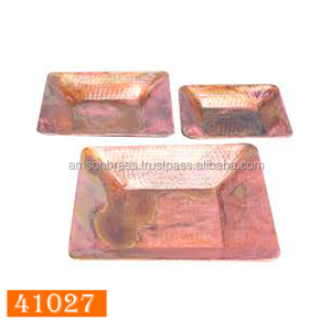 Bandeja para servir Fabricante y mayorista de alta calidad Bandeja martillada de cobre con forma ovalada con mango de alambre - Product Image 4