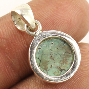 Colgante de piedras preciosas de turquesa tibetana Natural Chapado en rutenio de estilo Vintage, colgante de diseñador único, colgante redondo - Product Image 2