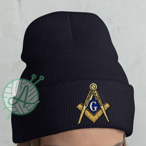 หมวกไหมพรมขน100% สำหรับผู้ชาย, หมวกฤดูหนาวลายทางปักด้วยมือสำหรับการเดินทางชายหาดหรือธุรกิจ - Product Image 1