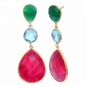 Women's High Fashion 925 <b>Sterling</b> <b>Silver</b> <b>Dangle</b> <b>Earrings</b> Handmade Ruby Gold Diamond Cute New Trendy Look for Wedding Parties - Product Image 2