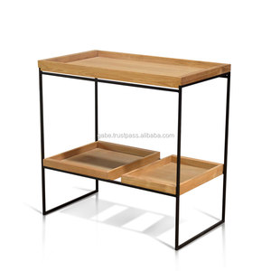 Mesa de Bar rectangular de madera de teca y hierro de estilo moderno, muebles de café de Color Natural para sala de estar del hogar - Product Image 2