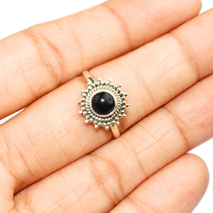 Bagues rondes en Onyx noir en argent Sterling 925, pierre en argent à la mode - Product Image 4