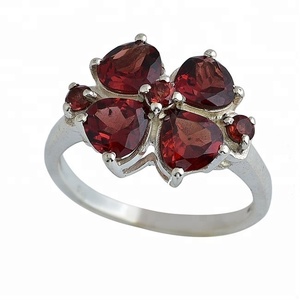 Anillo de Plata de Ley 925 con piedras preciosas de granate redondo de corazón con ajuste de punta chapada en plata Anillo de moda para fiestas de regalo de boda. - Product Image 2