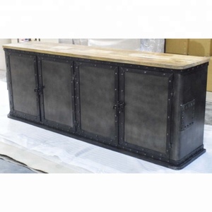 Meubles de maison convertibles réglables de style américain industriel rétro en métal riveté avec plateau en bois pour salon, bureau, bar, salle à manger, cuisine - Product Image 1