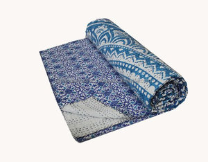 Ombre Floral Mandala Kantha Quilt Handmade Queen Size Bedspread Indian Cotton Kantha Bed Cover Embroidered Home Art Blanket - Product Image 4