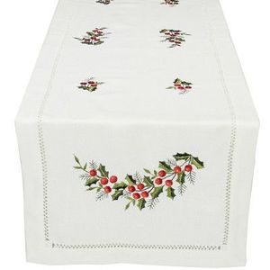 Chemin de table en lin ou en coton avec fleurs pour Noël - Product Image 1