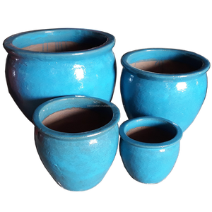 [Hannah] Macetas de Cerámica Esmaltada para Exteriores, Juego de 4, Azul Claro// Proveedor de Cerámica de Vietnam - Product Image 1