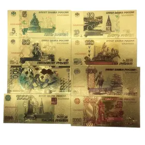 8ピース/ロットColor Russia Banknotes 5 10 50 100 500 1000 5000 RublesでBanknote 24K Gold Plated Money For Collection And Gift
