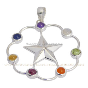 Colgante de joyería fina de Plata de Ley 925 hecho a mano, Estrella Natural multicolor con colgantes de amatista y dijes para Unisex - Product Image 2
