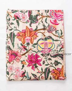 Floral printed quilt for Hotel beautifully hand <b>stitched</b> Kantha Quilt wholesale - Product Image 1