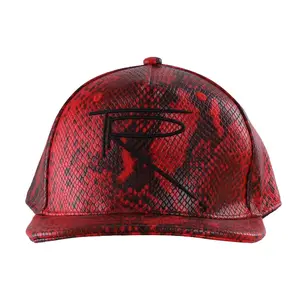wholesale custom 5 panel embroidery logo red leather snake skin strap back snapback cap dad hat