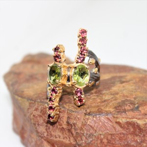 Anillo de Plata de Ley 925 con Peridoto y Granate, Chapado en Oro y Rodio, con Múltiples Piedras Preciosas, Gran Venta 2026 - Product Image 4