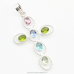 Pendentif croix en argent Sterling 925, bijoux pendentifs en pierres précieuses de guérison naturelles - Product Image 4
