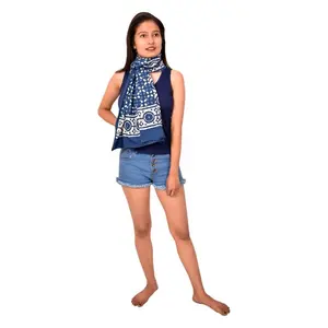 Diseño personalizado Sanganeri bloque impreso gasa bufanda traje de baño Sarong hecho a mano gran estola azul playa cubierta-venta al por mayor - Product Image 1