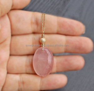 Collier pendentif en argent sterling 925 avec quartz rose et pierres précieuses en or plaqué - Product Image 1