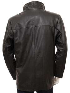<b>Men's</b> Long <b>Black</b> Genuine Cow Leather Overcoat Stylish <b>Trench</b> <b>Coat</b> - Product Image 2