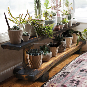 Support à plantes en bois massif antique, décoration d'intérieur, étagère pour pot de fleurs, support de rangement avec motif en bois - Product Image 1